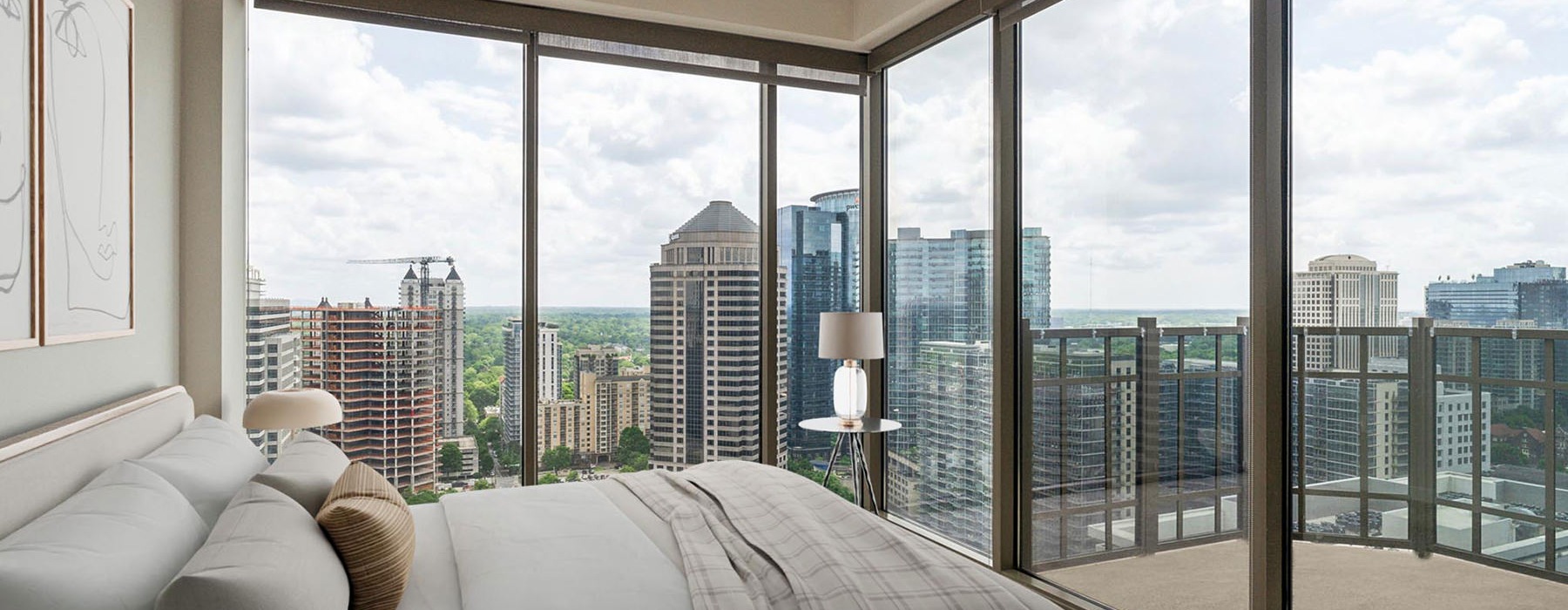 glass room with large bed