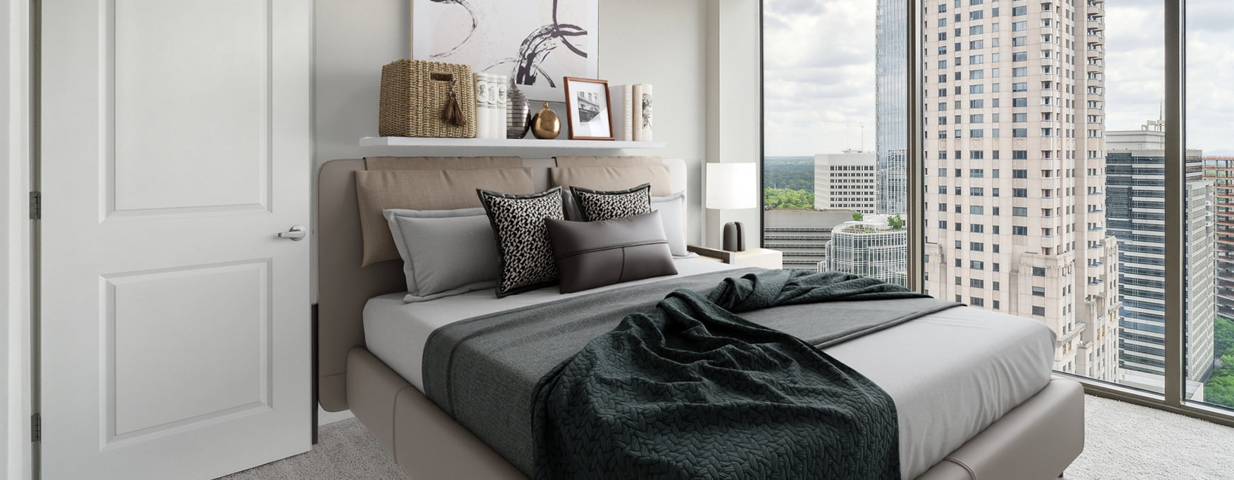 bedroom with bed and glass walls