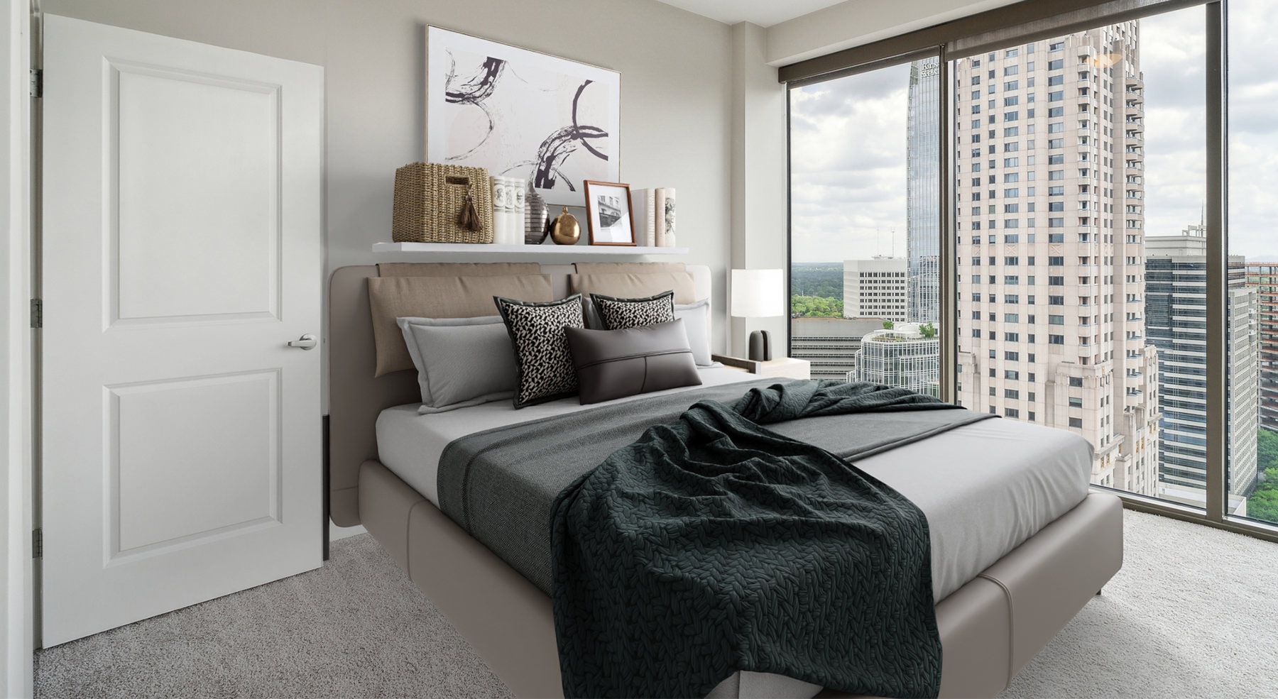 bedroom with bed and glass walls