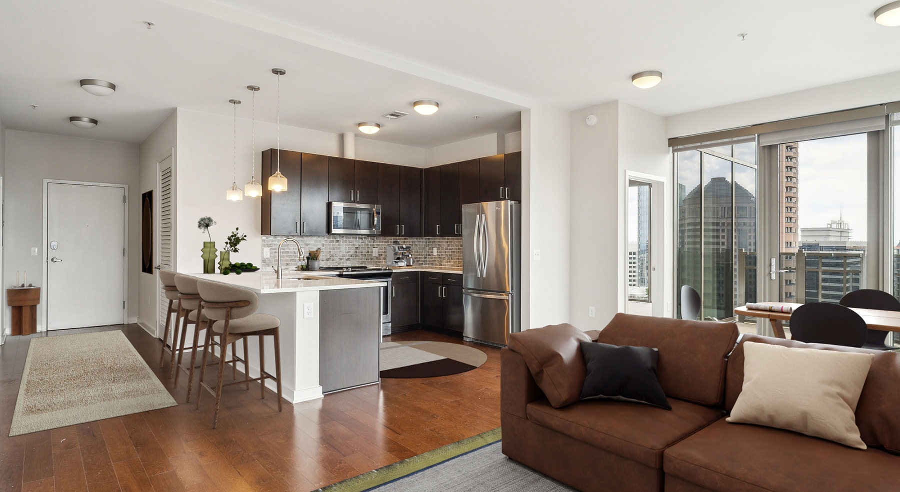 kitchen with brown cabinets
