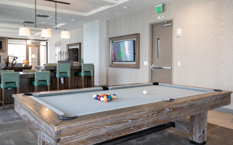 a pool table in a room