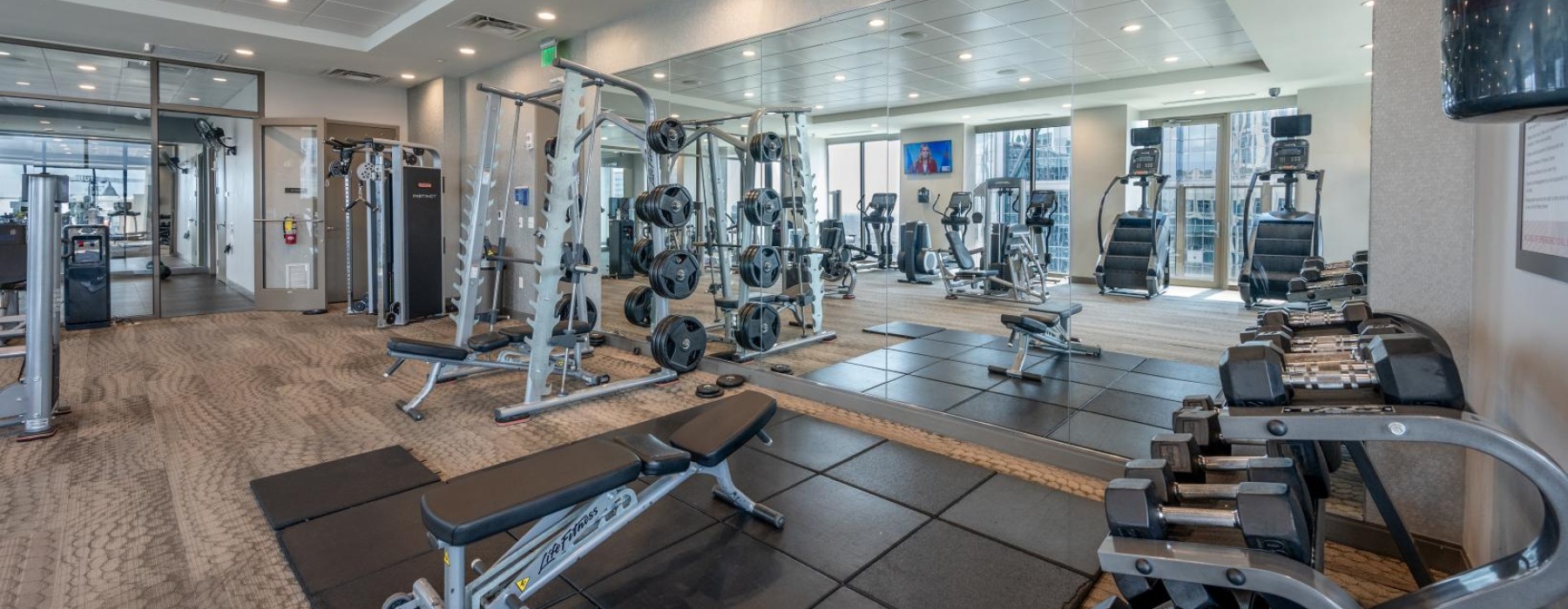 a gym with exercise equipment