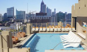 Pool Lounge Chairs by the Rooftop Pool of Atlantic House Luxury High Rise Apartments in Midtown Atlanta