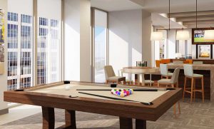 Rooftop Lounge with Billiards and Counter Area in the Atlantic House Luxury Apartments in Midtown Atlanta