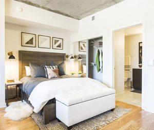 Luxurious Bedroom with 10-foot ceilings in our Luxury High Rise Apartments in Atlanta