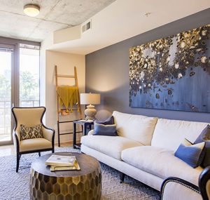 Elegant Apartment Living Area with Balcony Access at Atlantic House in Midtown Atlanta